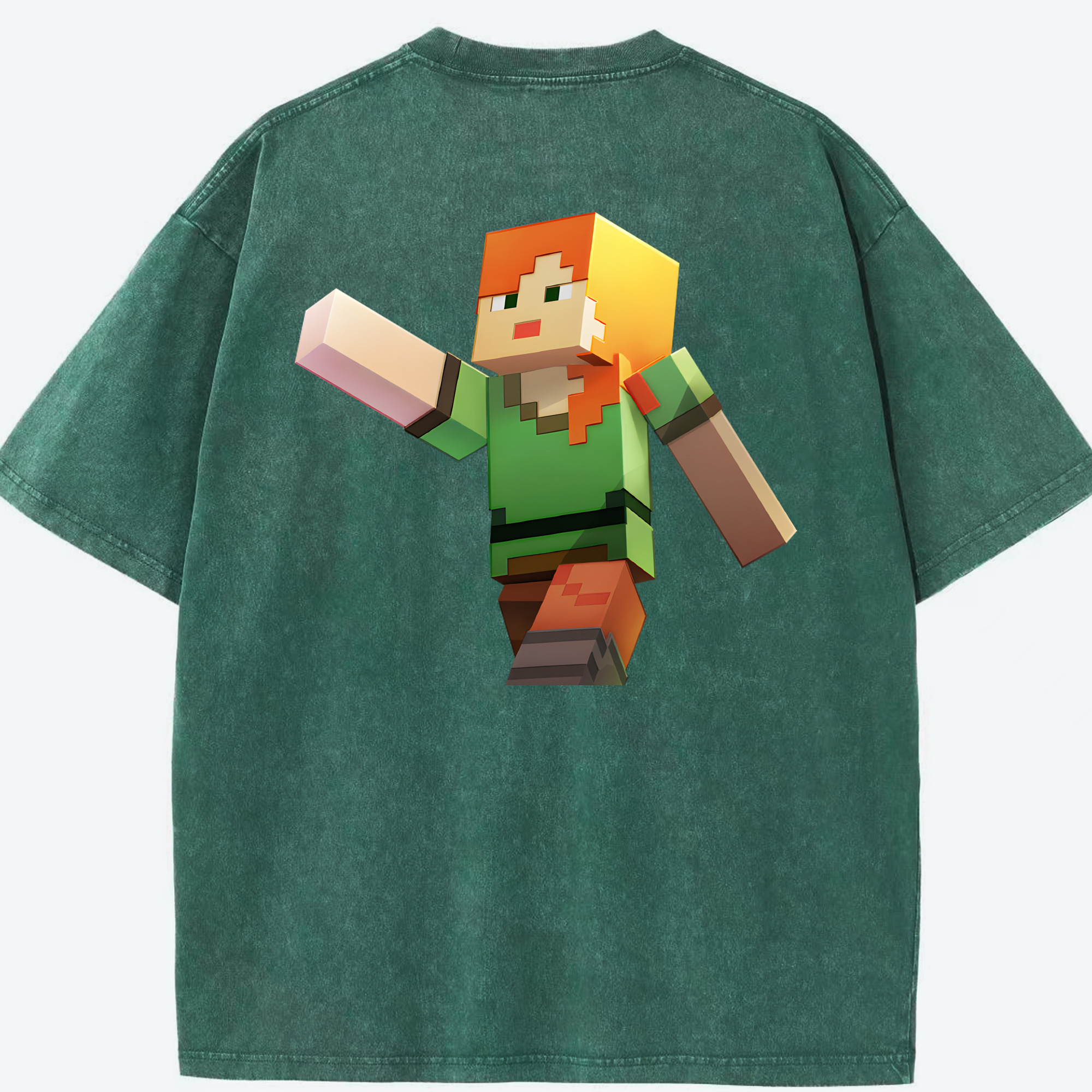 （画像用） マインクラフト ブロックの世界 Minecraft MC Block world 綿100% ヴィンテージ風 半袖Tシャツ（背面プリント）
